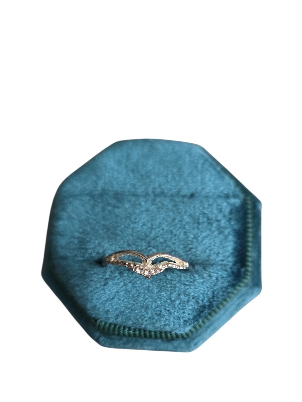 Size 6 Delicate Silver Toned Chevron Crystal Accent Ring